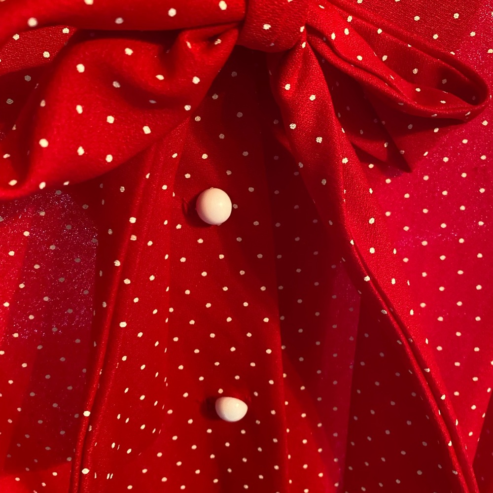 Vintage red with white polkadots long sleeve pearl button dress